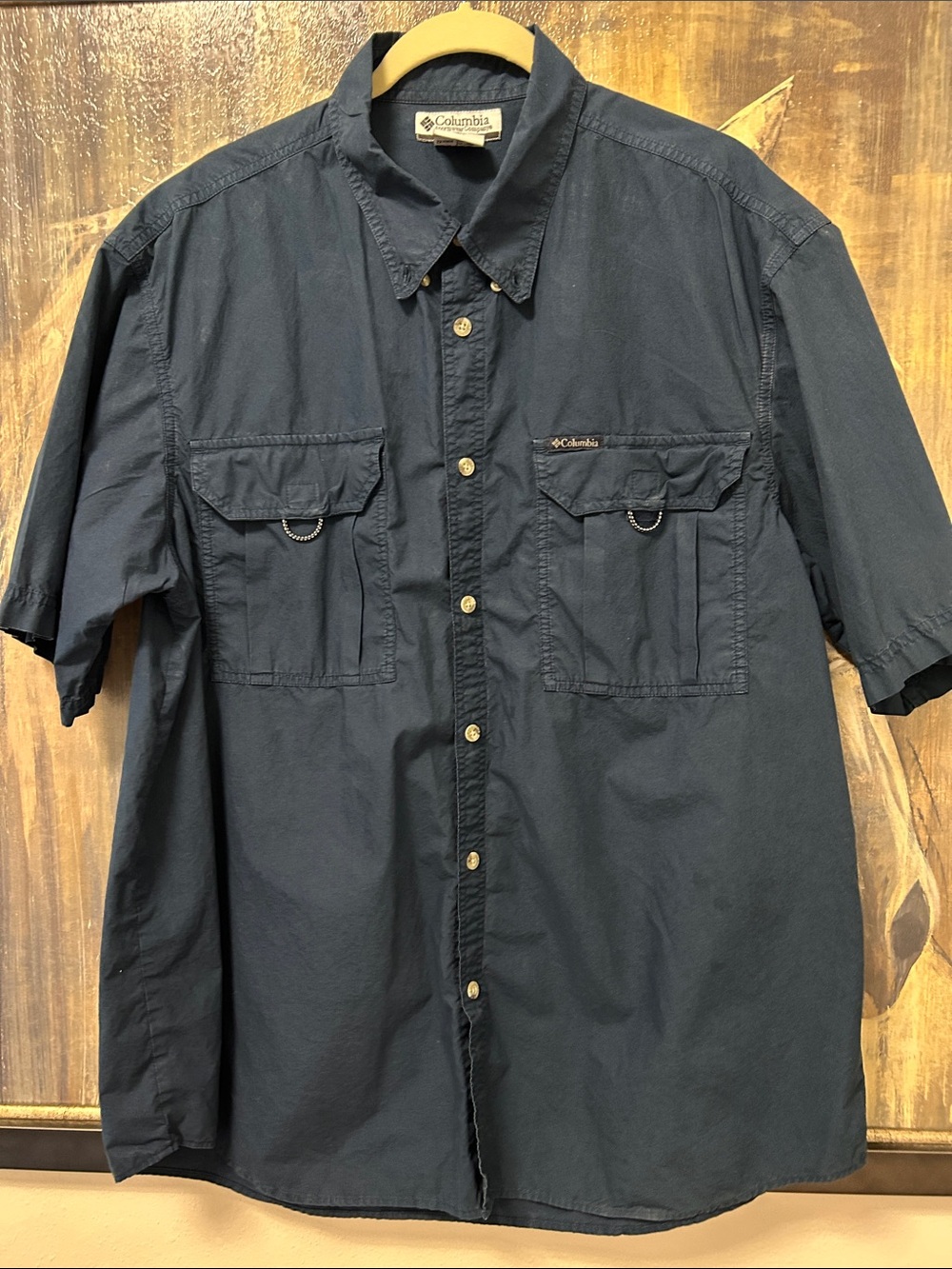 Columbia Navy Short-Sleeve Button-Front Fishing Shirt XXL